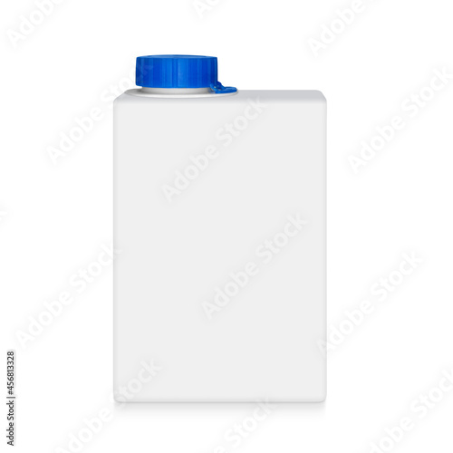 White clean a carton of cream with blue cap and shadow isolated on the white background
