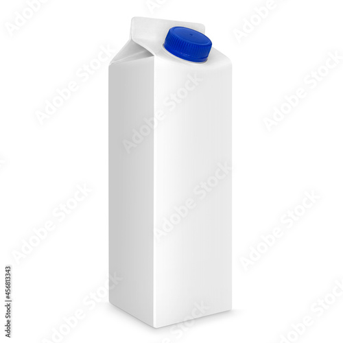 White clean milk carton with blue cap and shadow isolated on the white background
