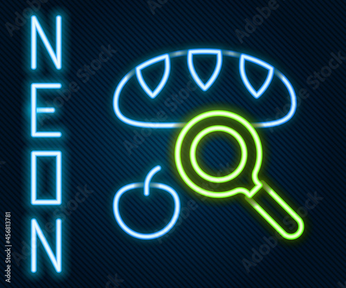 Glowing neon line Searching for food icon isolated on black background. Homelessness and poverty concept. Colorful outline concept. Vector