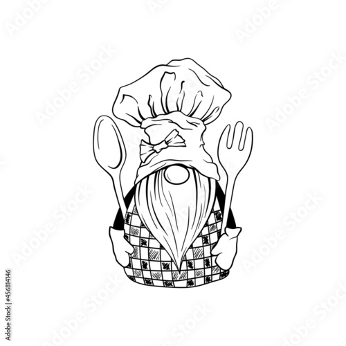 Gnome cook chef, dwarf chief in kitchen hat toque