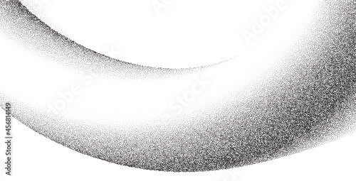 Dotwork swoosh pattern vector background. Black grunge noise stipple dots wave. Sand grain effect. Black dots grunge swoosh banner. Abstract shape noise dotwork pattern. Stochastic dotted wave vector