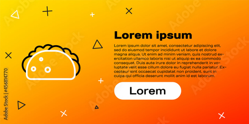 Line Taco with tortilla icon isolated on yellow background. Traditional mexican fast food menu. Colorful outline concept. Vector