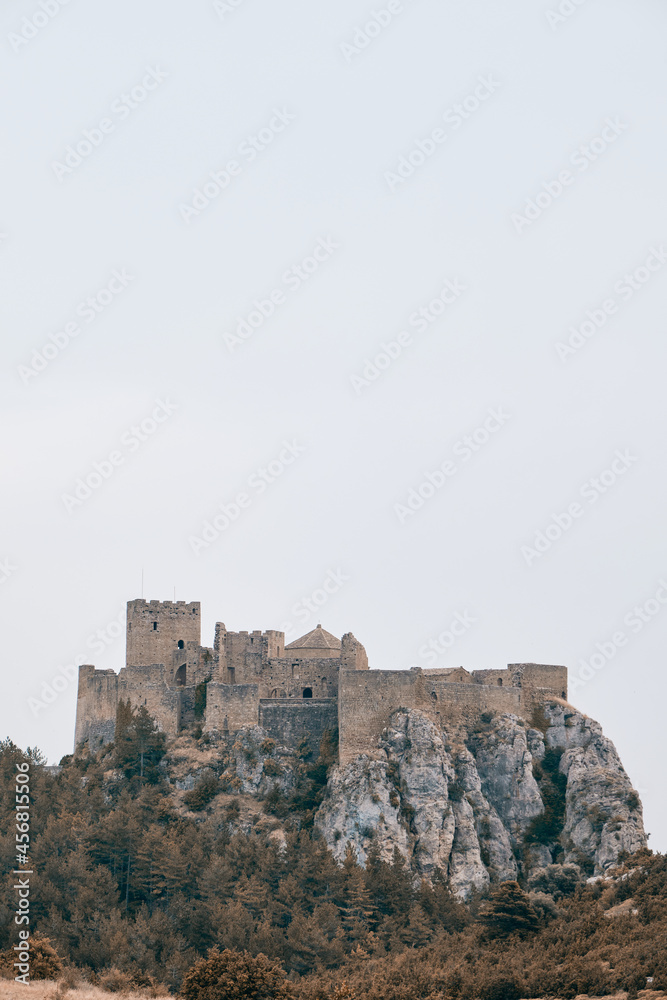 Full view of Castillo de Loarre medieval Romanesque defensive fortification Huesca Aragon Spain