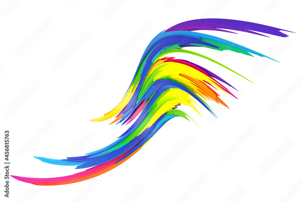Fototapeta premium Multicolored abstract twisted brush stroke. Bright curl, artistic spiral. 3D rendering image