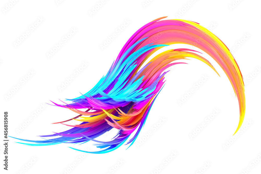 Multicolored abstract twisted brush stroke. Bright curl, artistic spiral. 3D rendering image Multicolored abstract twisted brush stroke. Bright curl, artistic spiral. 3D rendering image