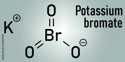 Potassium bromate (KBrO3, E924). Used as additive to flour in the baking of bread. Skeletal formula.