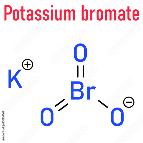 Potassium bromate (KBrO3, E924). Used as additive to flour in the baking of bread. Skeletal formula.
