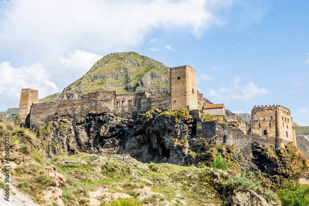 Fototapeta premium Scenic view of Khertvisi Fortress medieval stone building from the north