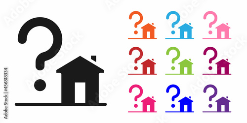 Black House with question mark icon isolated on white background. Housing problems, questions. Set icons colorful. Vector