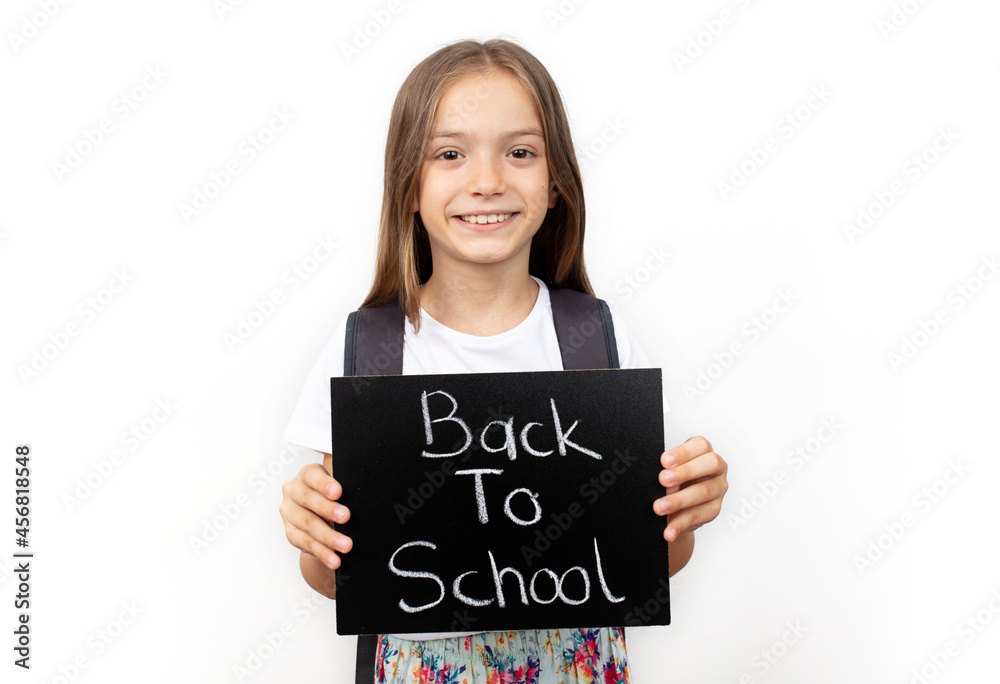 Back To School Concept, Happy Smiling Schoolgirl. education concept, banner, poster. Back To School Concept, Happy Smiling Schoolgirl. education concept, banner, poster.
