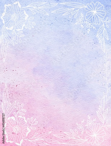 soft bright watercolor background with line art floral