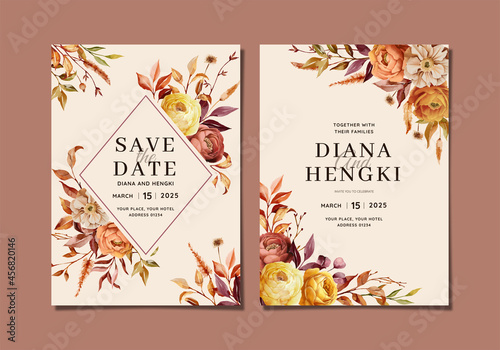 beautiful wedding invitation with autumn floral
