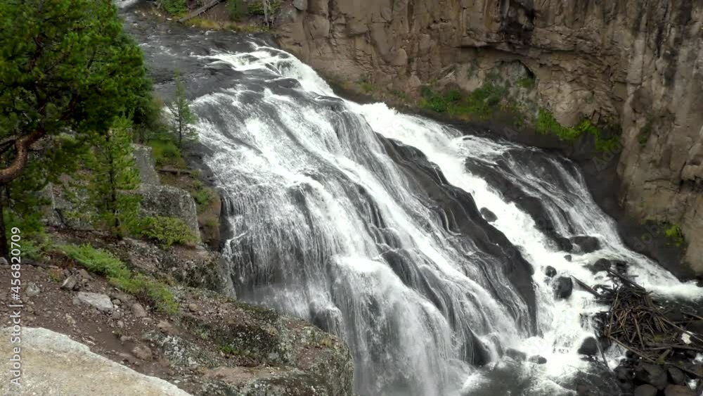 Wyoming Yellowstone National Park A full view of Gibbon Falls in Yellowstone National Park Wyoming Yellowstone National Park A full view of Gibbon Falls in Yellowstone National Park