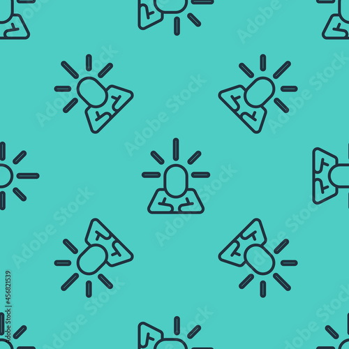 Black line Depression and frustration icon isolated seamless pattern on green background. Man in depressive state of mind. Mental health problems. Vector