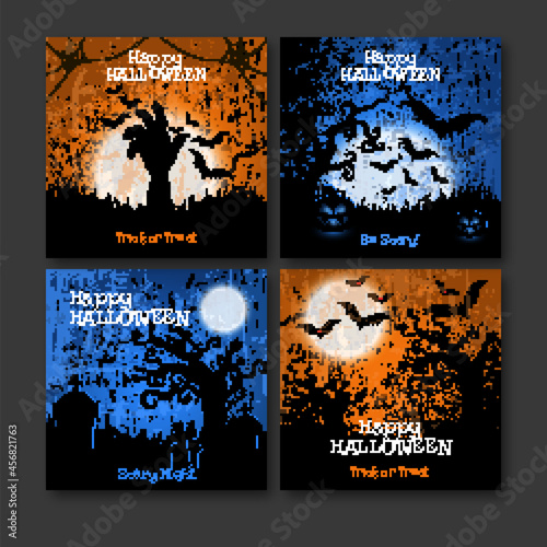 realistic halloween instagram posts collection vector design illustration