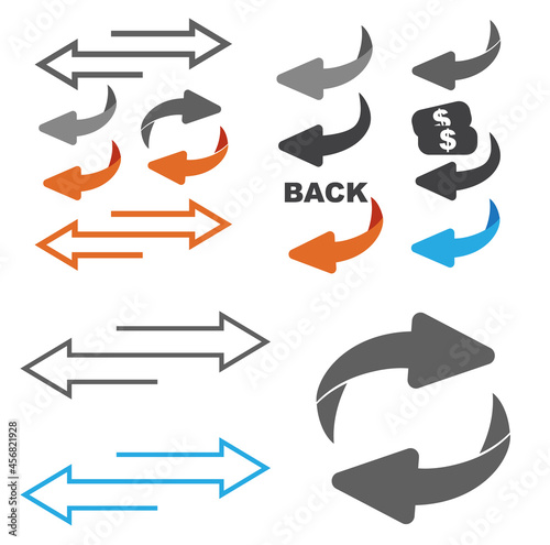 Flip over or turn. Back Arrow icon flat