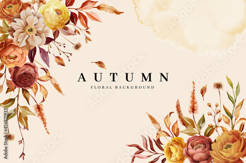 hand drawn autumn floral border background