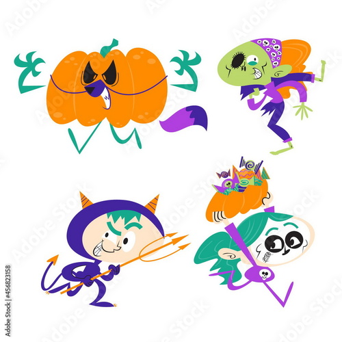 Fototapeta Naklejka Na Ścianę i Meble -  retro cartoon halloween stickers vector design illustration