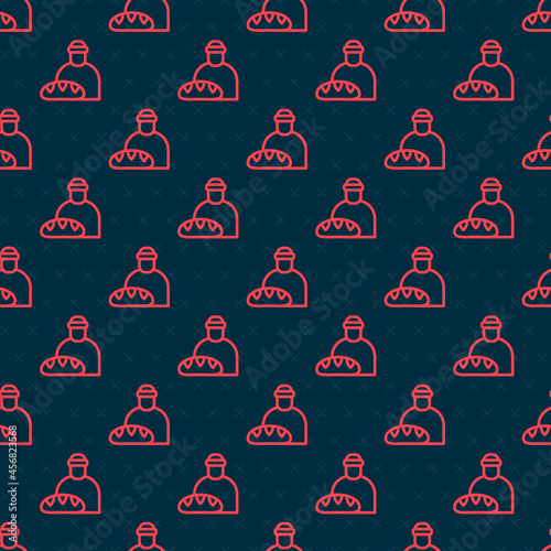 Red line Feeding the homeless icon isolated seamless pattern on black background. Help and support. Giving food to the hungry concept. Vector