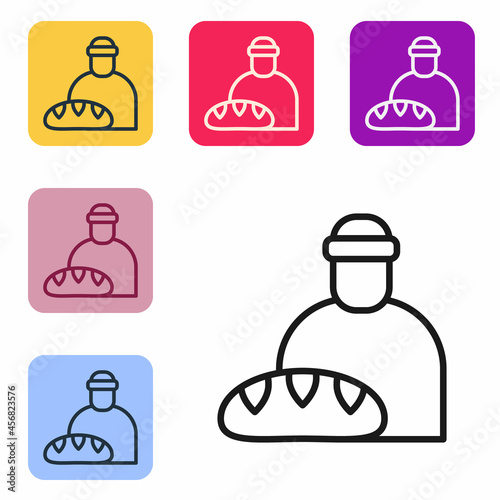 Black line Feeding the homeless icon isolated on white background. Help and support. Giving food to the hungry concept. Set icons in color square buttons. Vector