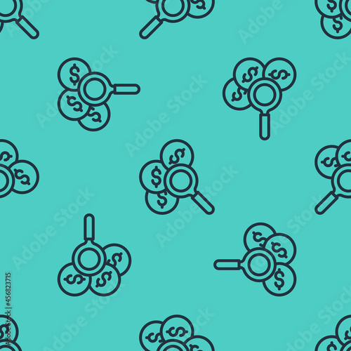 Black line Search for money icon isolated seamless pattern on green background. Vector
