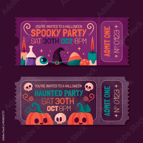 watercolor halloween tickets set vector design illustration