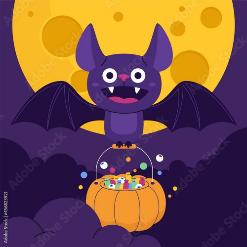 hand drawn flat halloween bat vector design illustration
