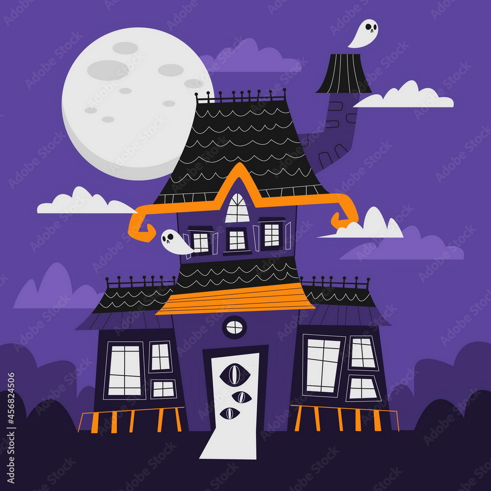 hand drawn flat halloween house vector design illustration