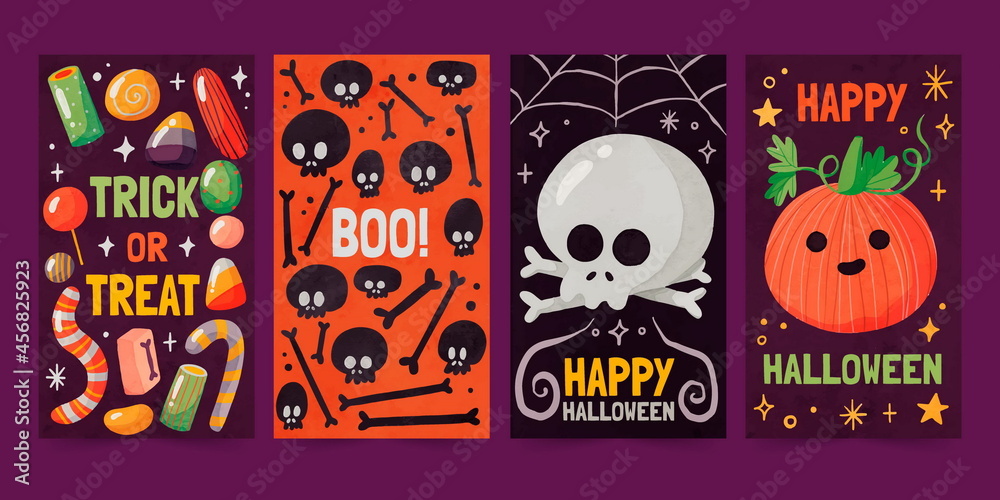 watercolor halloween instagram stories collection vector design illustration