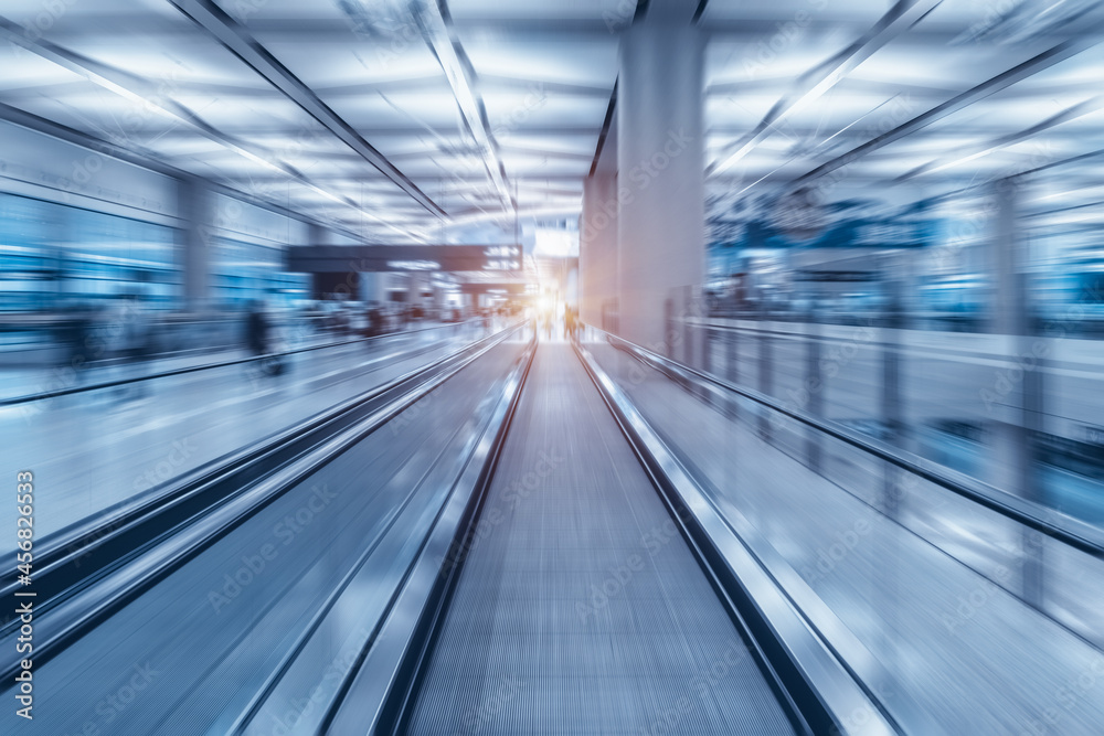 escalator motion blur in subway station