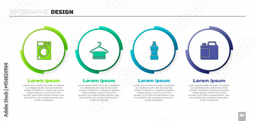 Set Washer, Towel on hanger, Bottle for cleaning agent and . Business infographic template. Vector