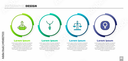 Set Poison in bottle, Necklace with crystal, Libra zodiac and Venus. Business infographic template. Vector