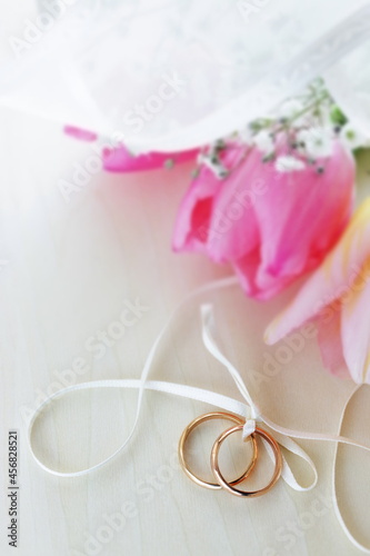Beautiful pink turnip and a pair of rings for wedding image