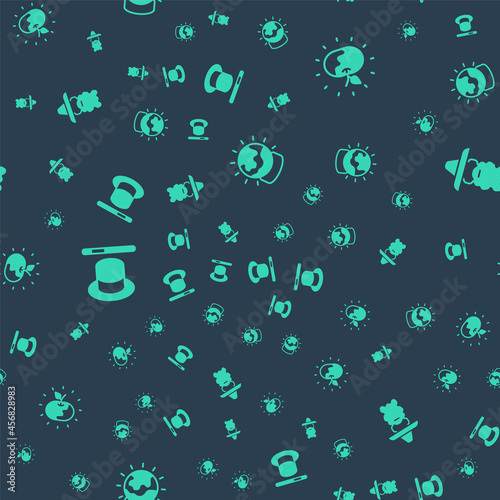 Set Magic ball, Poison apple, hat and wand and Wizard warlock on seamless pattern. Vector