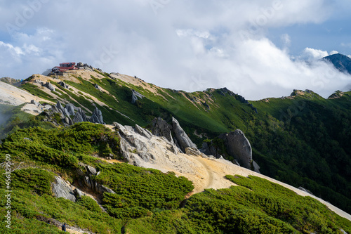 長野県安曇野市にある燕岳を登山する風景 A view of climbing Mt. Tsubame in Azumino City, Nagano Prefecture. 