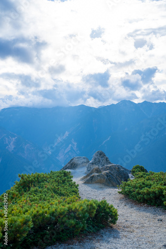 長野県安曇野市にある燕岳を登山する風景 A view of climbing Mt. Tsubame in Azumino City, Nagano Prefecture. 