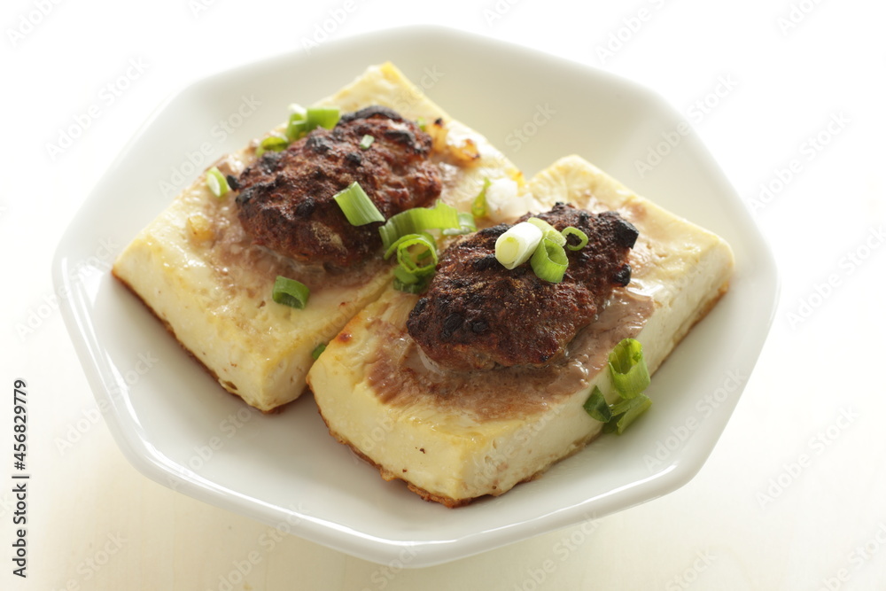Chinese food, Pan fried minced meat and tofu Chinese food, Pan fried minced meat and tofu