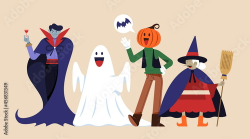 hand drawn flat halloween characters collection vector design illustration
