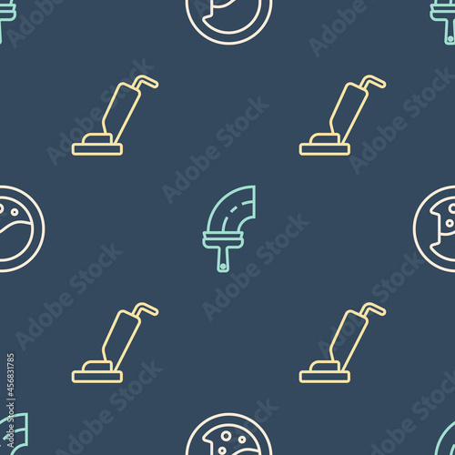 Set line Washer, Vacuum cleaner and Rubber for windows on seamless pattern. Vector
