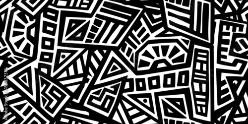 Unique Geometric Vector Seamless Pattern made in ethnic style. Aztec textile print. African traditional design. Creative boho pattern. Perfect for site backgrounds, wrapping paper and fabric design.