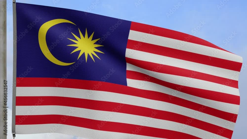 3D, Malaysian flag waving on wind with blue sky and clouds. Close up of Malaysia banner blowing, soft and smooth silk. Cloth fabric texture ensign background.-Dan 3D, Malaysian flag waving on wind with blue sky and clouds. Close up of Malaysia banner blowing, soft and smooth silk. Cloth fabric texture ensign background.-Dan