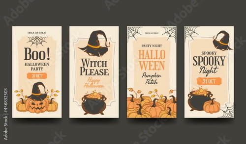 hand drawn halloween instagram stories collection vector design illustration