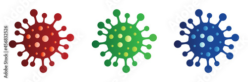 Simple virus drawing icon set, can be used as illustration for coronavirus. Red green blue color isolated vectors