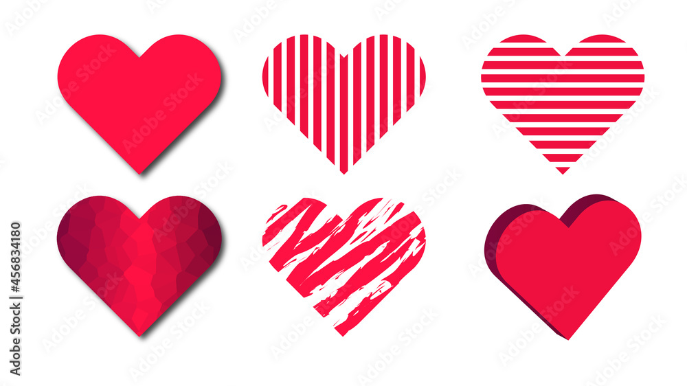 Set of Different Shapes Hearts Love Red Hearts 