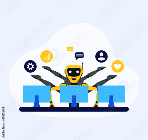 AI Multitasking Robot in Flat Concept