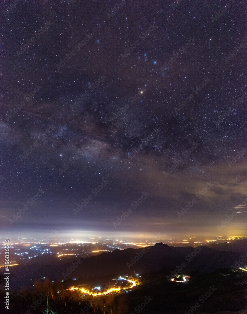 Amazing beautiful of night sky Milky Way Galaxy , Beautiful Milky Way galaxy, Long exposure photograph, with grain.Image contain certain grain or noise and soft focus.