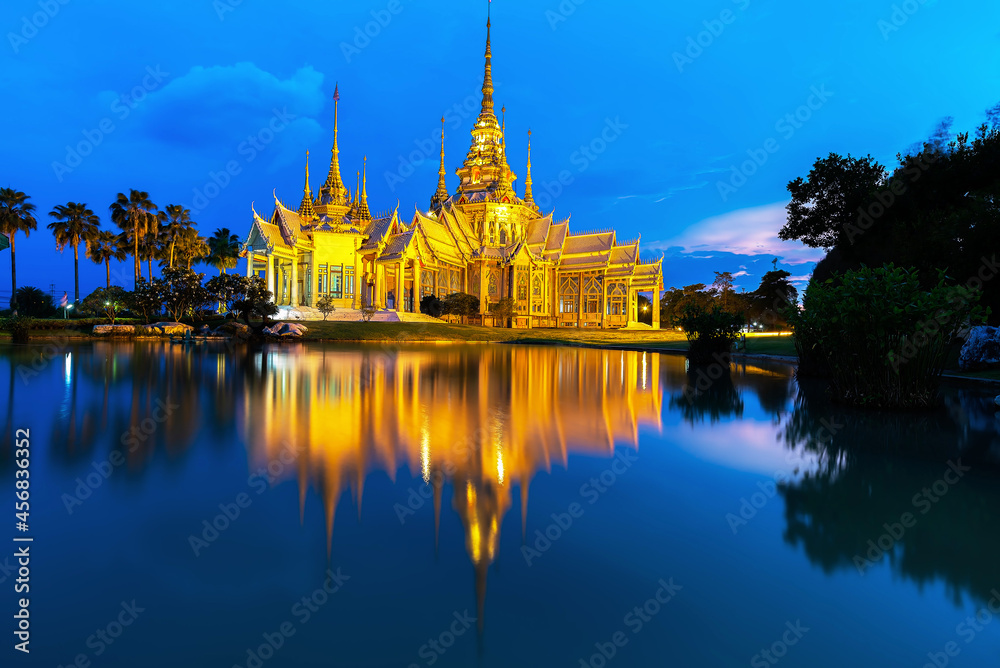 Beautiful of Buddhist Temple, Wat Non Kum or Non Kum temple at twilight, famous place of Nakhon Ratchasima, Thailand