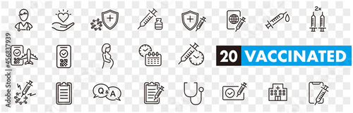Set of Coronavirus and Vaccine line icons, covid19, Medical mask, health, contagious, epidemic, outbreak, Vector
