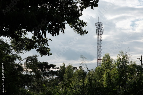 The antenna receives a large signal in the middle of nature.