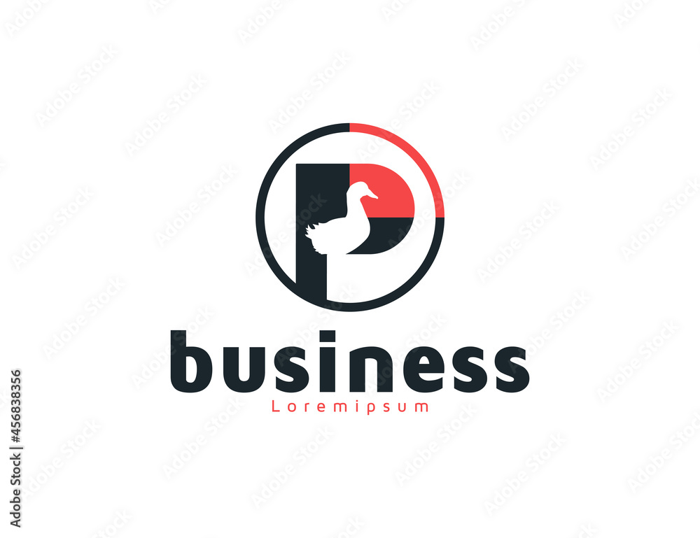 Unique letter p logo with duck illustration Unique letter p logo with duck illustration